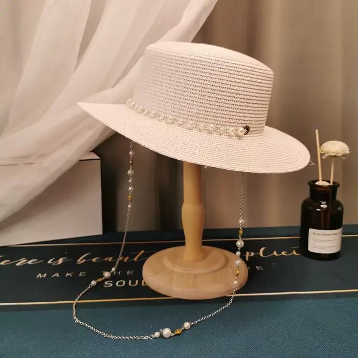 Chapeaux de soleil pour femmes, chapeau de paille élégant avec perles, panama à large bord, anti-UV,