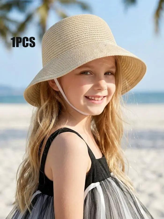 Chapeau de paille beige pour bébé fille, chapeau de soleil tissé en paille de papier pour l'été, pro
