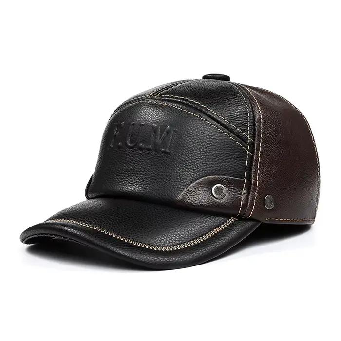 Casquette de Baseball en Cuir group pour Homme, Chapeau avec Lettres Imprimées, Deux Tons, en Peau d