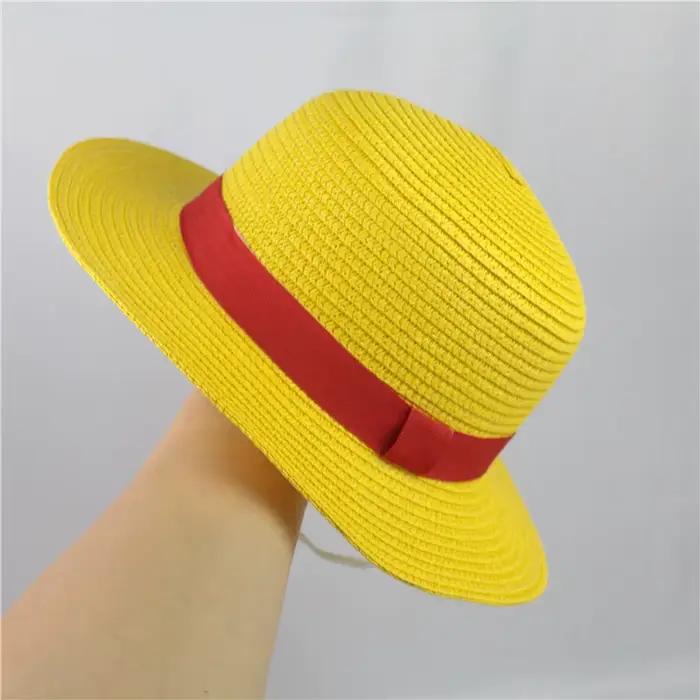 Chapeau de paille plat unisexe Brdwn avec cordon pour le cou, accessoires de cosplay de dessins anim