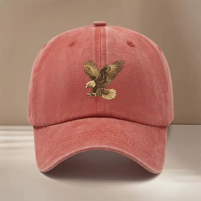 C'est une casquette de baseball tendance et minimaliste avec un motif d'aigle marron, taille réglabl