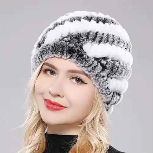 Chapeaux en fourrure pour femmes, véritable chapeau d'hiver en fourrure de renard, tricoté, chaud, p
