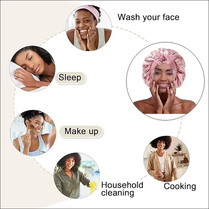 Bonnet de sommeil en soie de mûrier 100% pour femmes, large bande réglable pour tresses, Protection