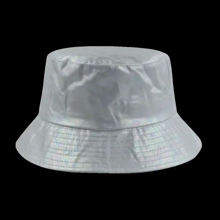 Chapeau Bob Lumineux en Cuir Coloré à Large Bord, Couleur Unie, Effet Laser Arc-en-ciel, Chapeau de