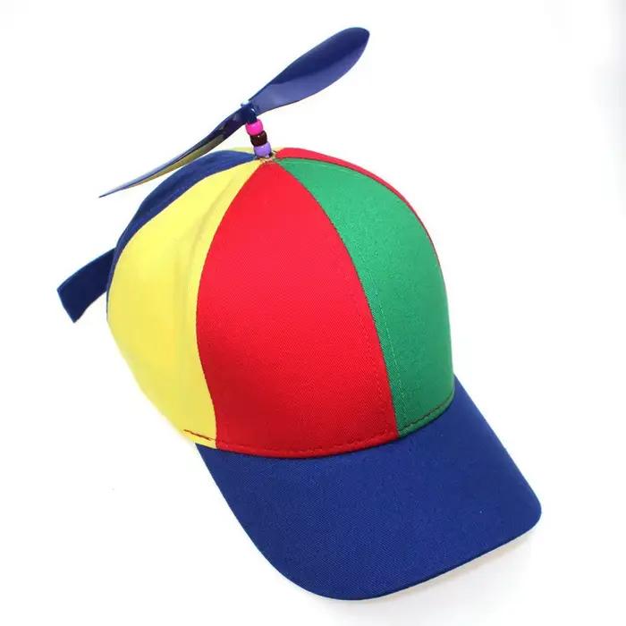 Casquette de baseball amusante avec hélice, chapeau d'hélicoptère coloré, chapeau de soleil arc-en-c