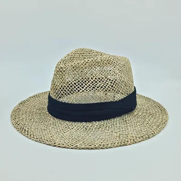 Chapeau de paille pour hommes, chapeau d'été en herbe naturelle, casquettes de soleil, décoration d'