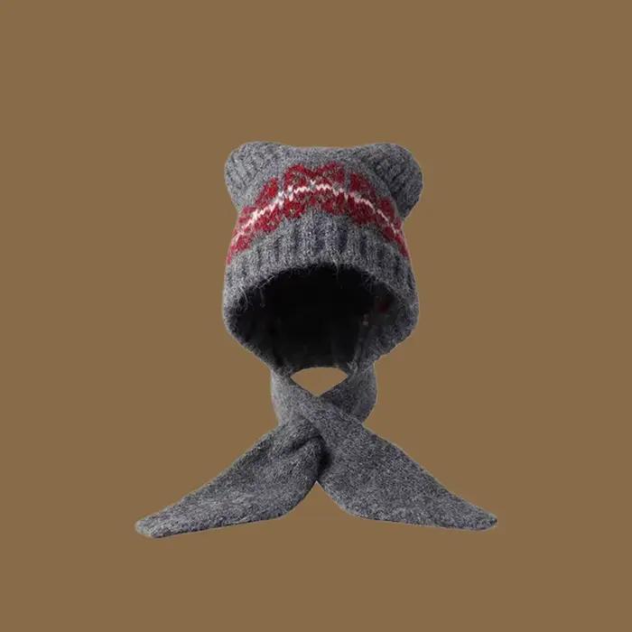 Chapeau tricoté en Jacquard de Style Fair Isle rétro, Style ethnique imprimé, casquette en laine dou