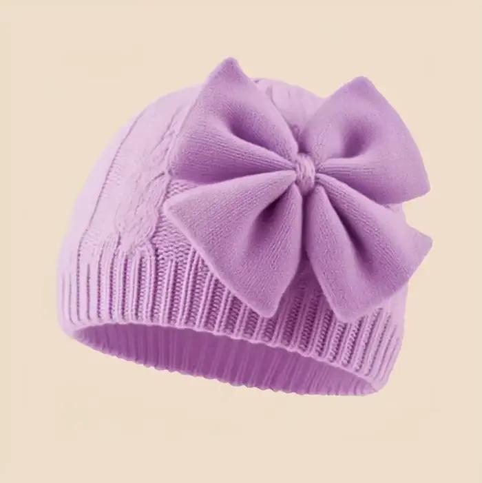 Chapeau tricoté pour bébé de 0 à 2 ans avec grand nœud, chapeau d'hiver doux et extensible pour fill