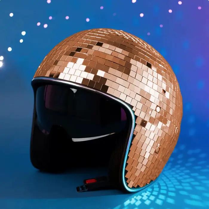 Casque boule disco, miroirs scintillants, verre, chapeau de costume punk, casque boule disco avec vi