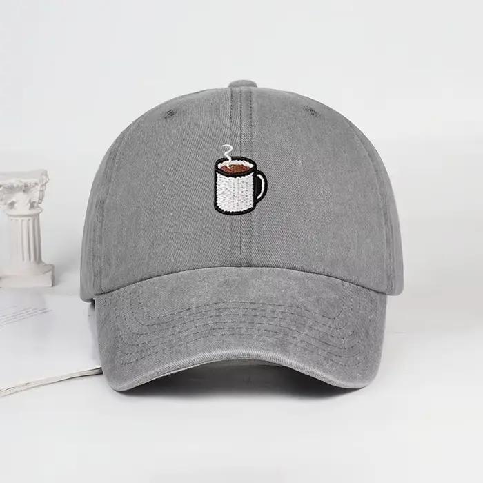 Casquette de baseball brodée avec imprimé tasse de café – Chapeau de soleil unisexe réglable pour le