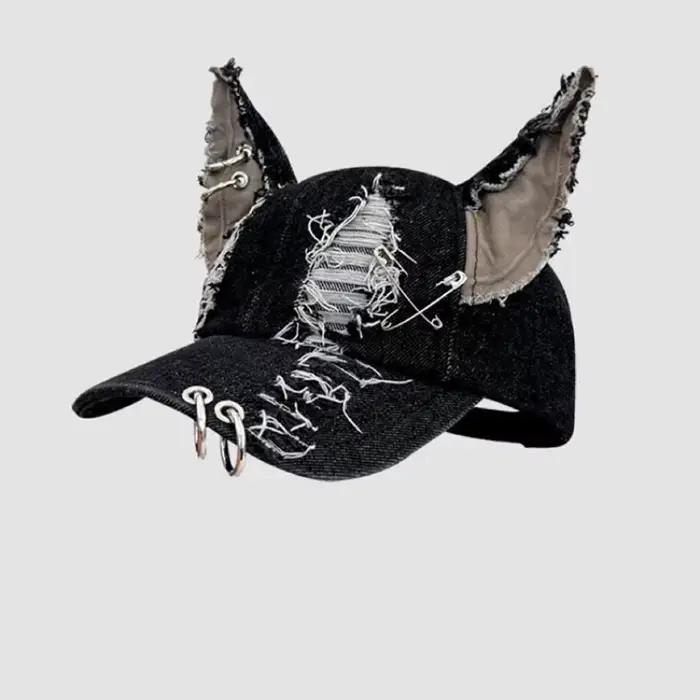 Nouvelle Casquette de Baseball Y2K Hot Girl avec Oreilles de Lapin, Style Cowboy, Effet Délavé Graff