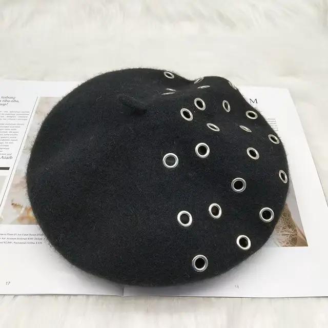 Béret tendance automne-hiver pour femme, en laine unie, doux, idéal, avec trou, cadeau, dropshipping