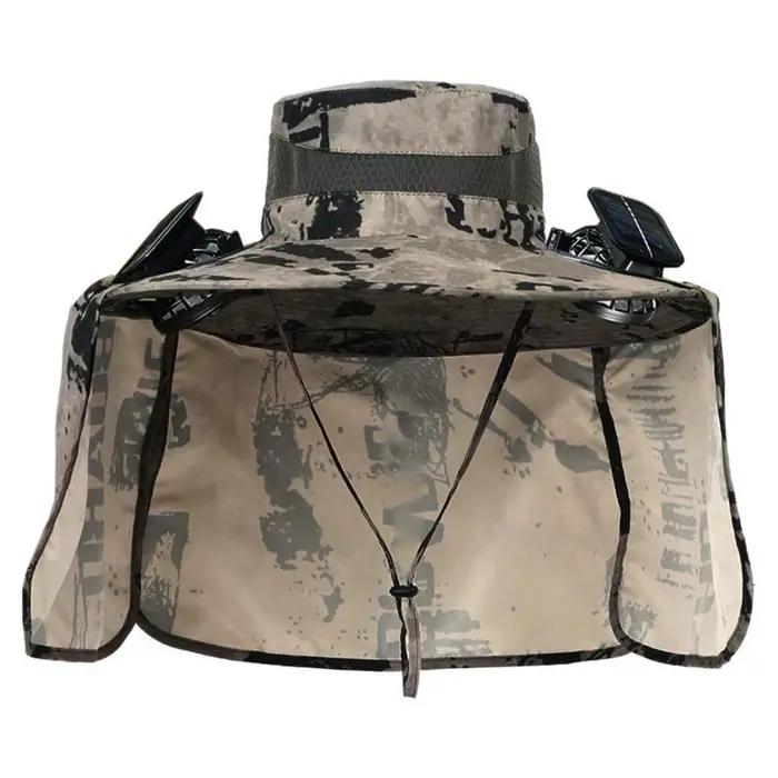 Chapeau de pêcheur avec ventilateur solaire à double alimentation, chapeau de refroidissement mains