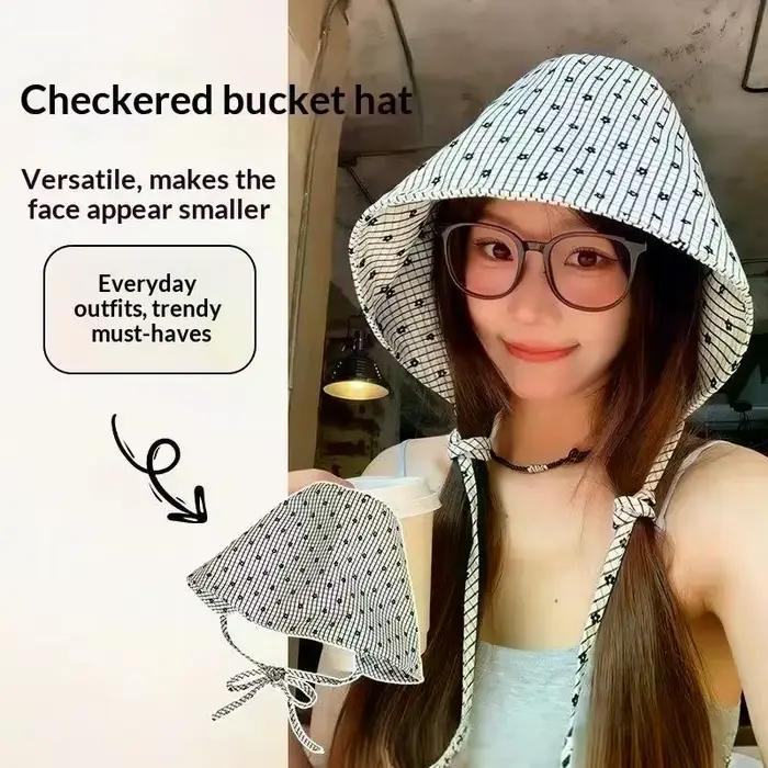 Chapeaux Bob Pliables à Large Bord avec Cordon pour Femmes, Style Coréen Rayé, Chapeau de Pêcheur Pa