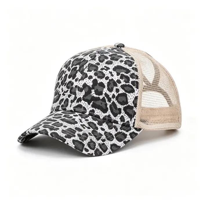 Casquette de baseball réglable à motif léopard, style snapback, respirante, en maille, pour le golf,