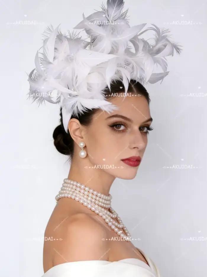 Chapeau bibi vert Royal Ascot en plumes pour femme, avec bandeau, idéal pour mariage, église, fête,