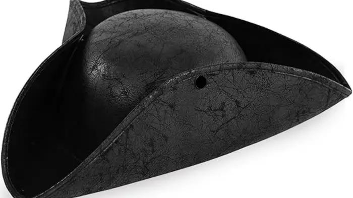 Chapeau de pirate noir, chapeau tricorne en cuir pour femme, chapeau de pirate vintage froissé pour