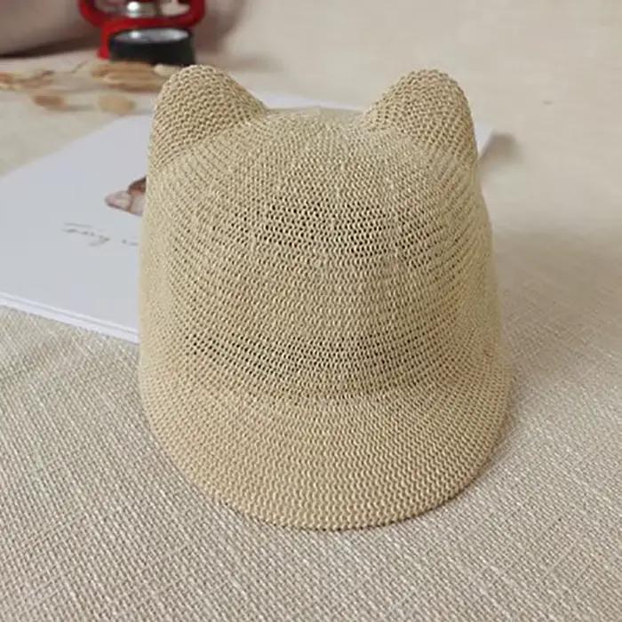 Chapeau de paille avec oreilles de chat pour enfants, chapeaux de soleil d'été pour garçons et fille