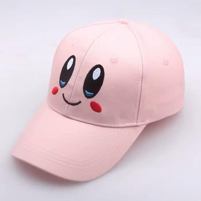 Anime Kirby chapeau fille Kawaii rose visage souriant brodé chapeau de Baseball parasol chapeau lang