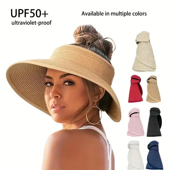 Chapeau à visière d'été pour femmes, casquette de soleil pliable pour randonnée en plein air, large