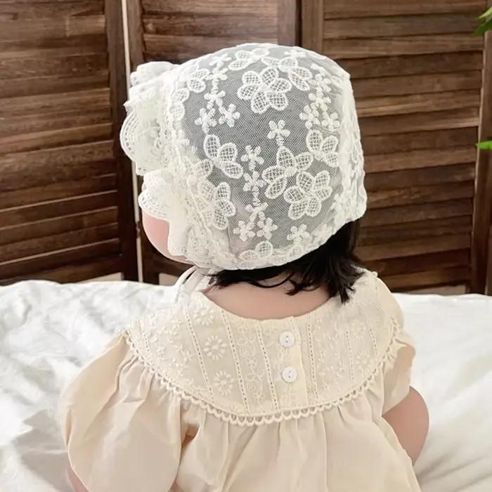 Bonnet de princesse en dentelle à volants pour bébé, chapeaux de soleil respirants avec broderie de