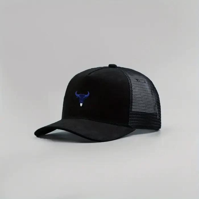 Chapeau de camionneur unisexe en maille et daim imprimé tête de taureau bleu, casquette de Baseball