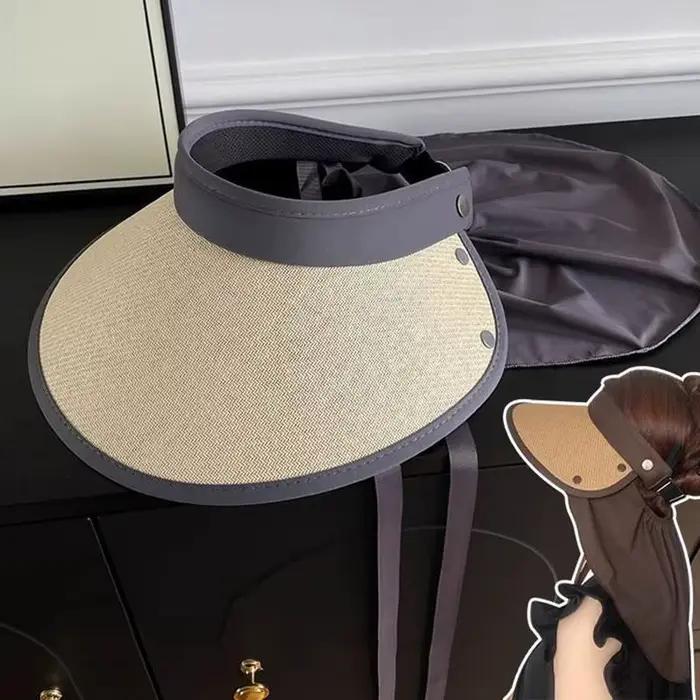 〔YS1〕Chapeau d'été pour femme à large bord en vinyle, à calotte vide, pliable, pour la conduite, ave