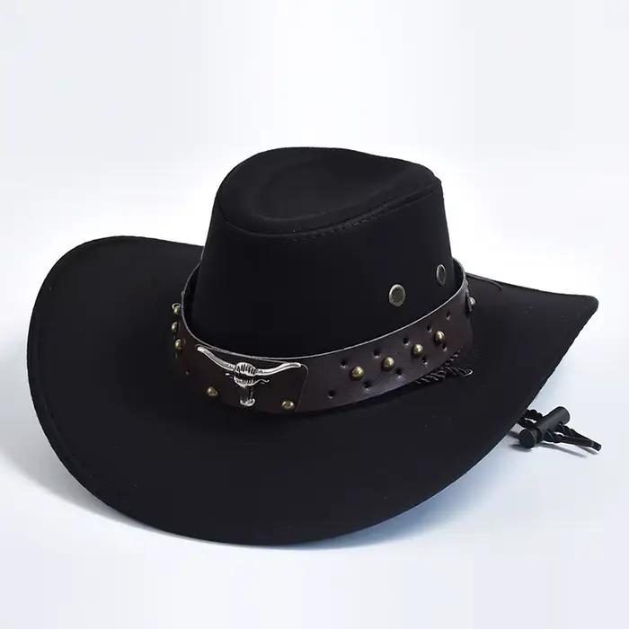 Chapeaux de Cowboy occidentaux en daim artificiel, Vintage, à gros bord, pour hommes, Cowboy, Jazz,