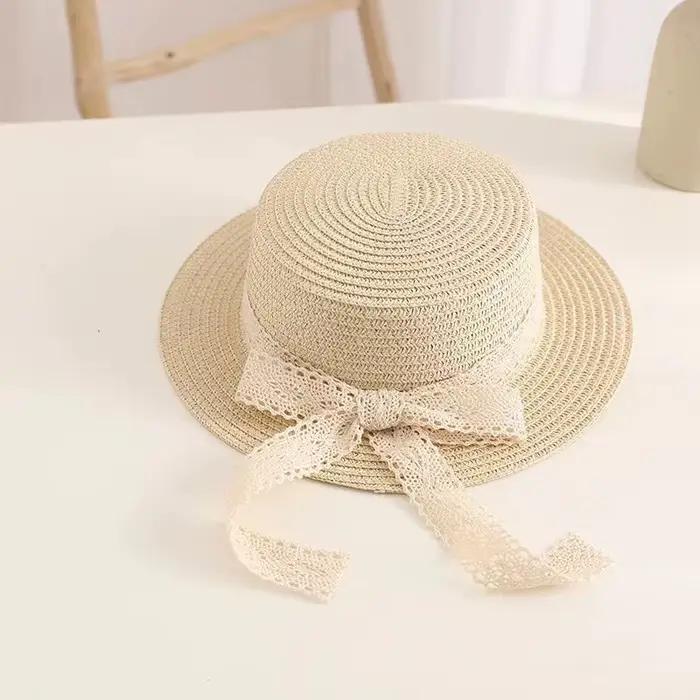 Chapeau de Paille à Large Bord avec Nministériels d en Dentelle pour Bébé, Parasol d'Extérieur pour
