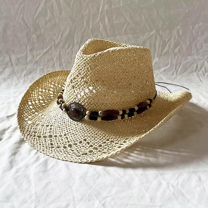 Chapeau de plage en paille de Style ethnique pour hommes et femmes, chapeau de Cowgirl de Style occi