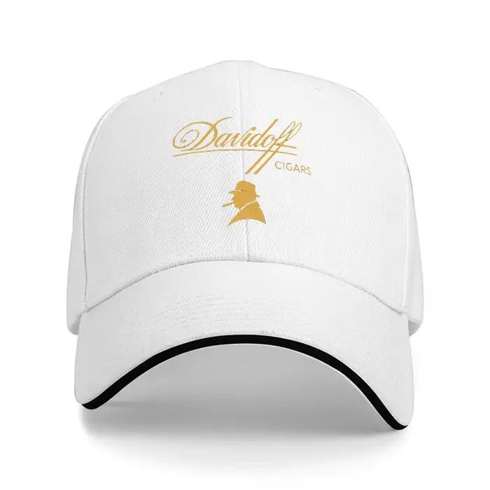 Casquette de baseball noire brodée avec le logo Davidoff Cigars, bordure dorée et design classique p