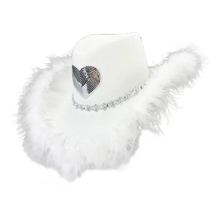 Chapeau western à motif de cœur à paillettes pour femmes, chapeaux de cow-girl, patchwork de fourrur