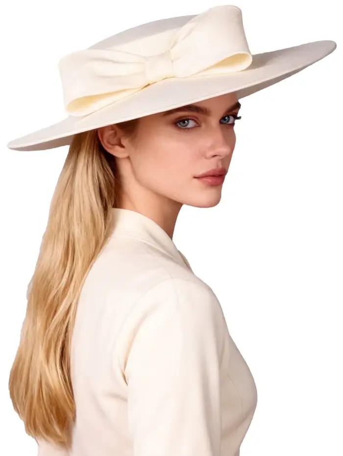 FS élégant à large bord ivoire chapeaux pour femmes grand nœud Occasion formelle Kentucky casquette