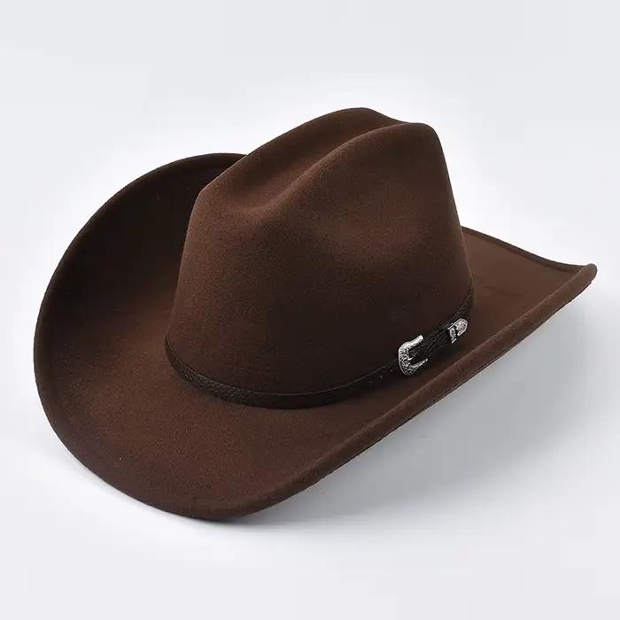Chapeau de Cowboy occidental unisexe avec cuir, Vintage, à gros bord, pour homme, Cowgirl, Jazz, Clo