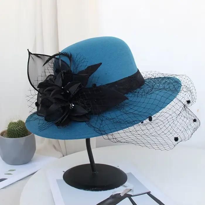 Chapeau en Laine à Grands Bords Hepburn pour Femmes Occasions Spéciales Blanc Gris Gris Foncé Jaune Rouge Vert Armée Noir Vert