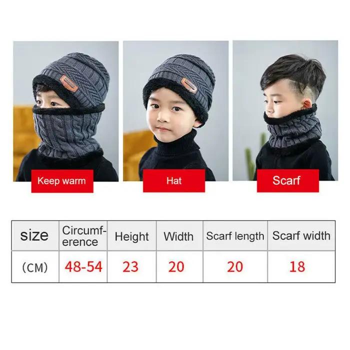 Ensemble écharpe et chapeau pour enfants en polyester et coton, styles mode et solides, adapté aux sorties hivernales et occasions spéciales