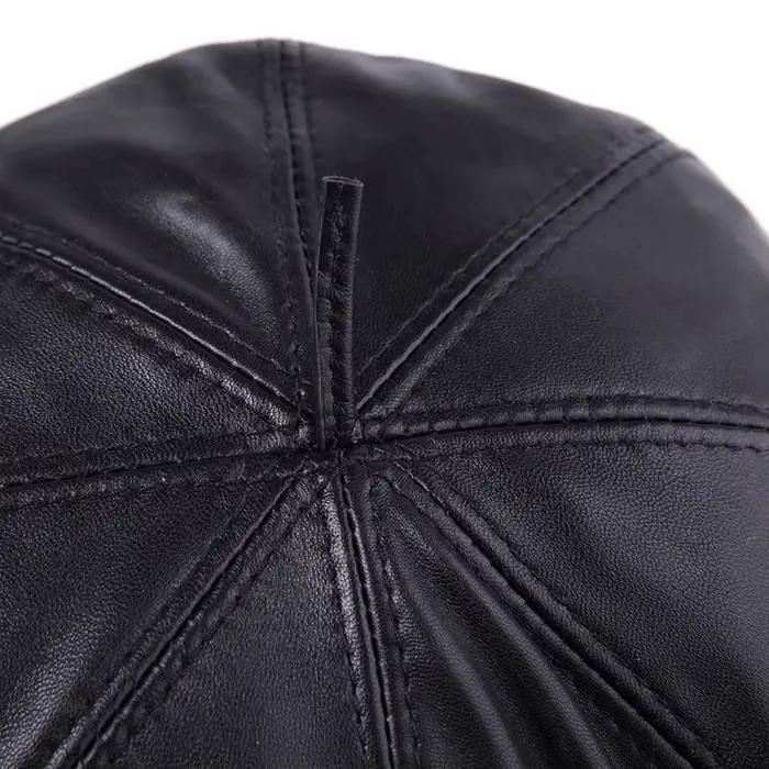 Béret unisexe en cuir de mouton véritable pour femmes et filles