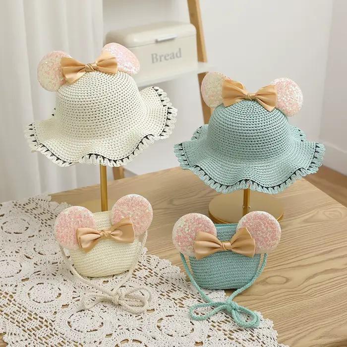 Ensemble chapeau et sac de paille pour filles