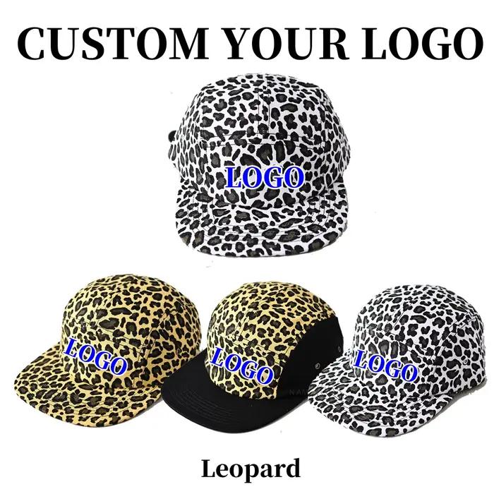 Casquette de baseball rétro à 5 panneaux avec imprimé léopard pour hommes et femmes