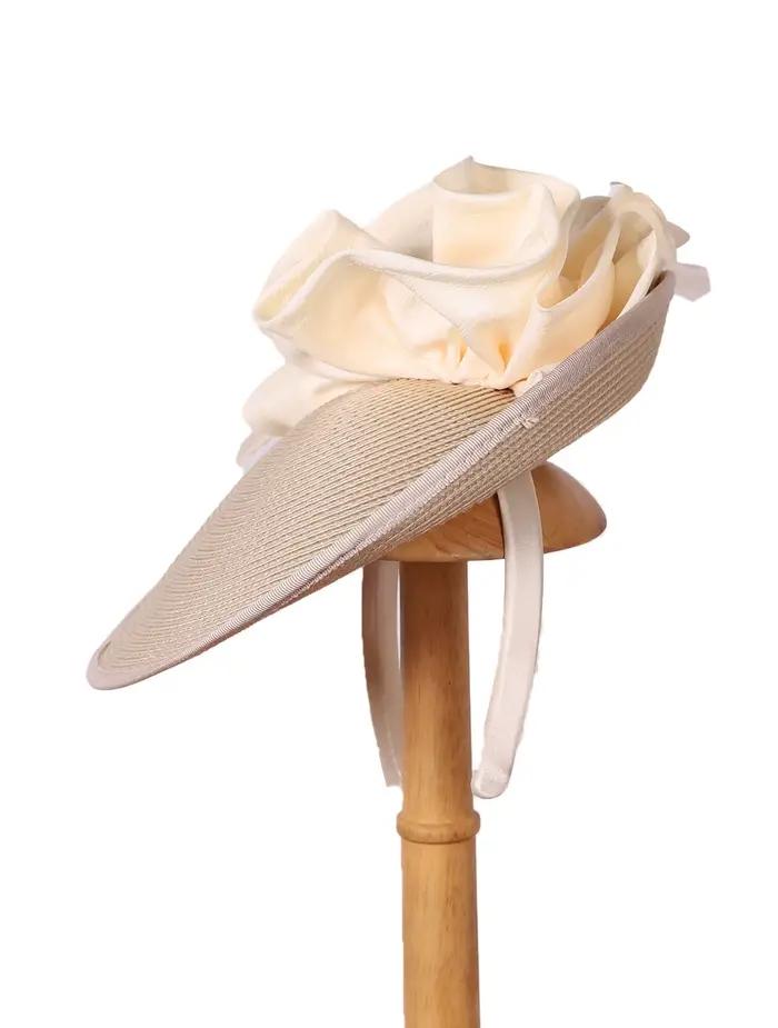 Casquette Derby FS élégante en paille Champagne avec plumes accessoire de luxe pour femmes occasions formelles cocktail thé fête style sport multifonction quatre saisons