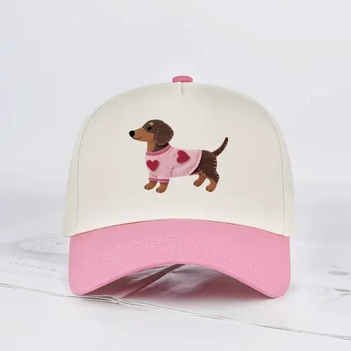 Casquette de baseball colorée à imprimé cœur et motif teckel mignon | Chapeau de soleil réglable et respirant
