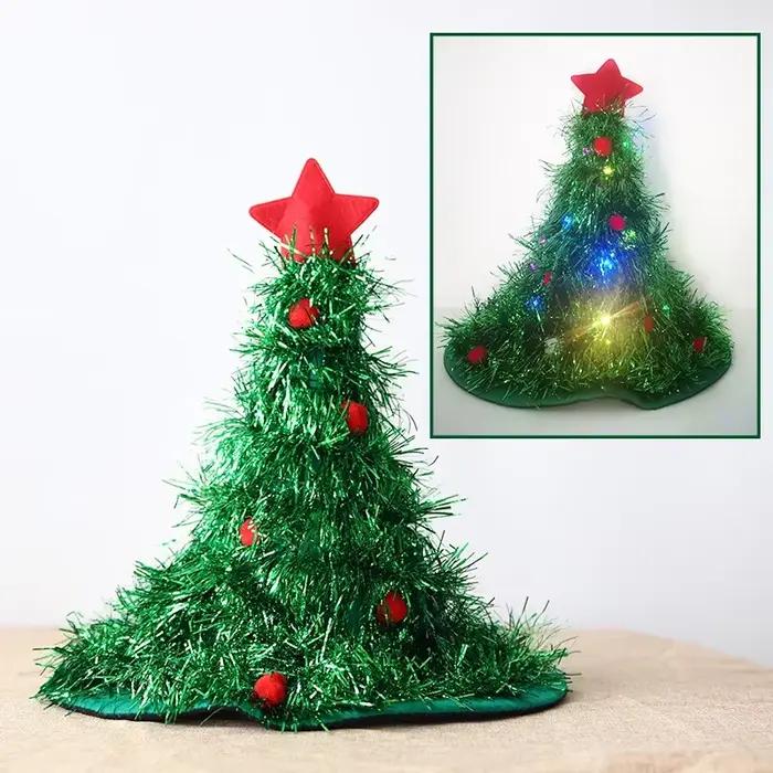Chapeaux festifs arbre chapeau de père noël avec guirlandes LED lumières colorées étoile Costume de nouvel an pour adultes enfants