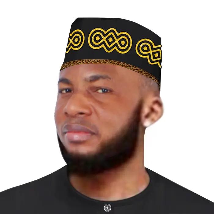 Casquettes brodées en or et argent pour hommes, chapeaux Kufi africains, mode d'inspiration africaine, casquette Ankara, 100% coton solide, document, WYB870