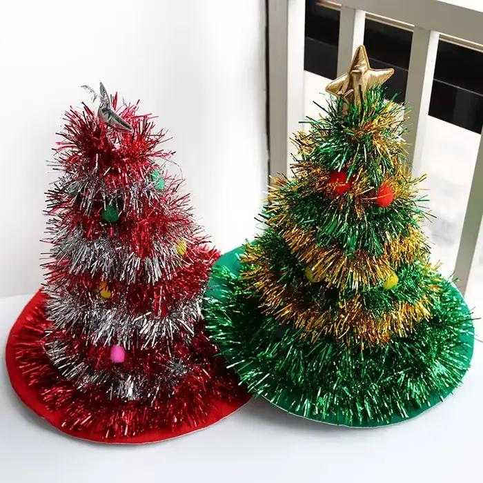 Chapeaux festifs arbre chapeau de père noël avec guirlandes LED lumières colorées étoile Costume de nouvel an pour adultes enfants