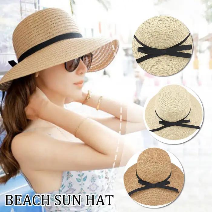 Chapeau de soleil pliable en paille pour femme protection solaire occassions extérieures été plage voyage randonnée pêche chasse camping style élégant