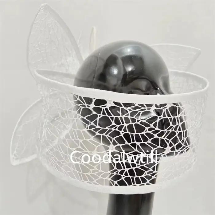Chapeau de mariée fascinateur en maille blanche pour femmes couvre-chef derby performance mariage printemps automne elegance festive