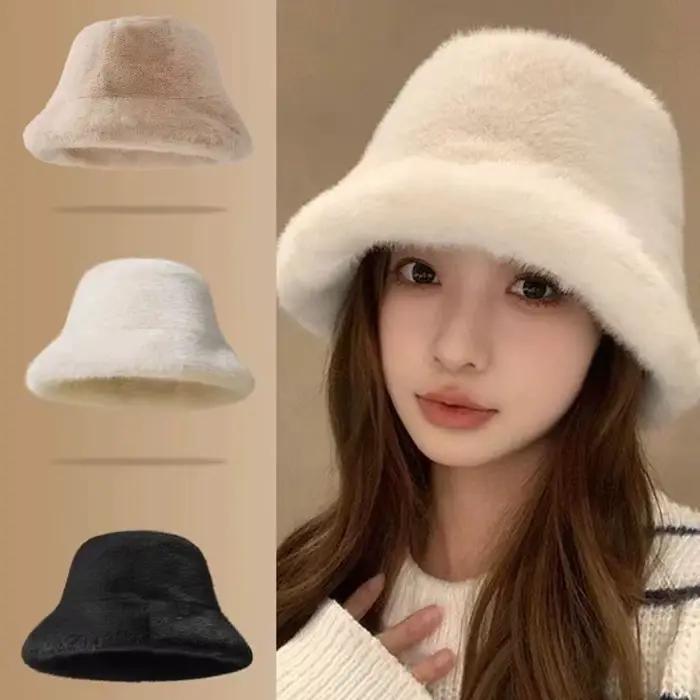 Chapeau de pêcheur en fourrure moelleuse pour femmes