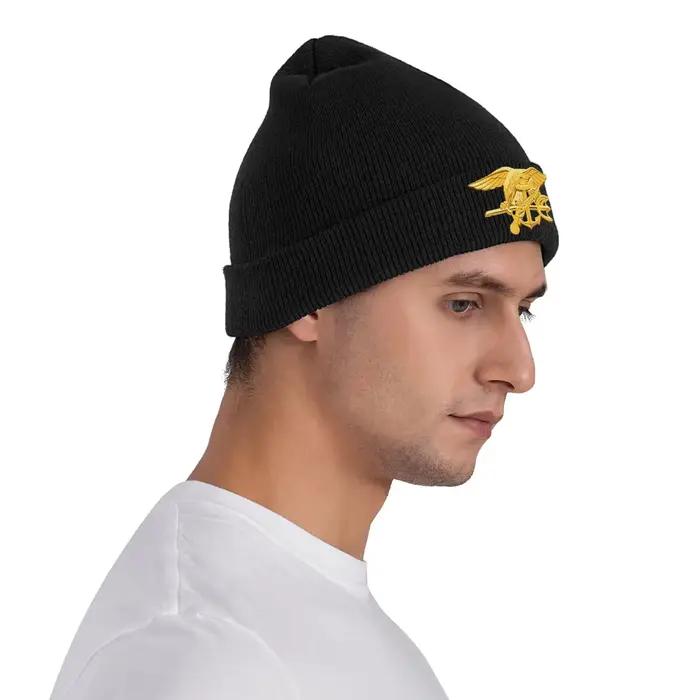 Casquette tricotée chaude en acrylique avec badge de sceaux de la marine pour homme et femme, skullies hip hop pour l'hiver, cadeau pour Noël