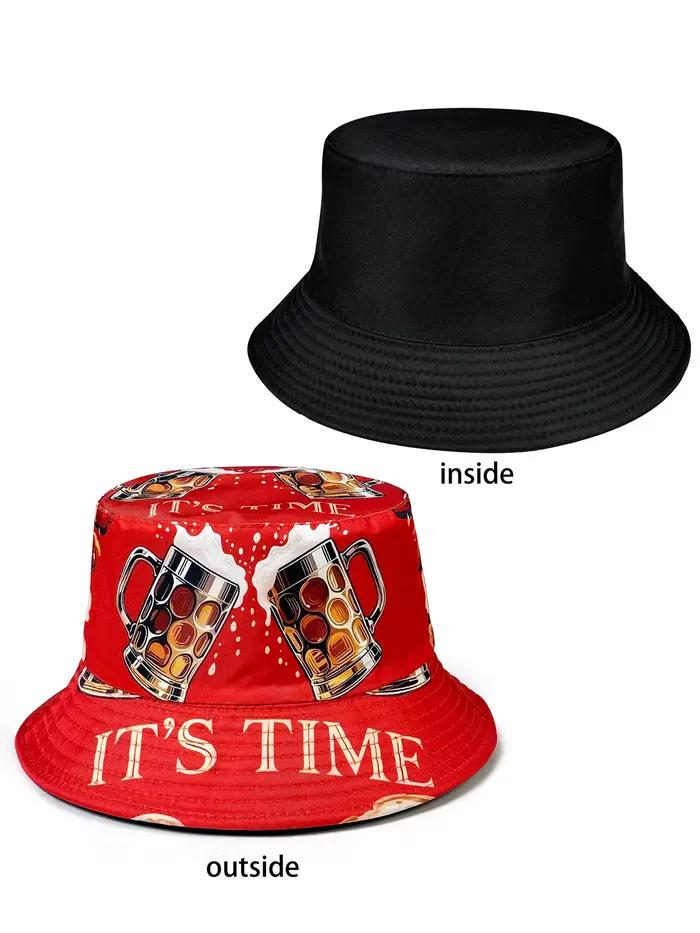 Chapeau de pêcheur réversible avec motif graphique 3D Beer Cheers