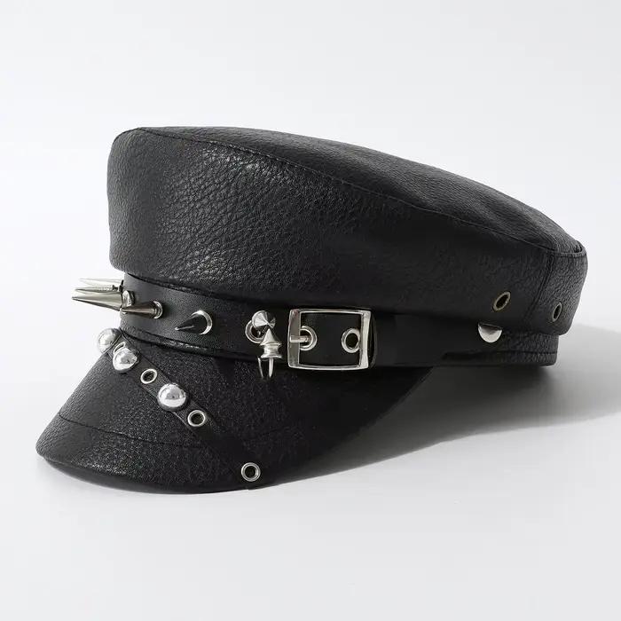 Casquette militaire en PU noir